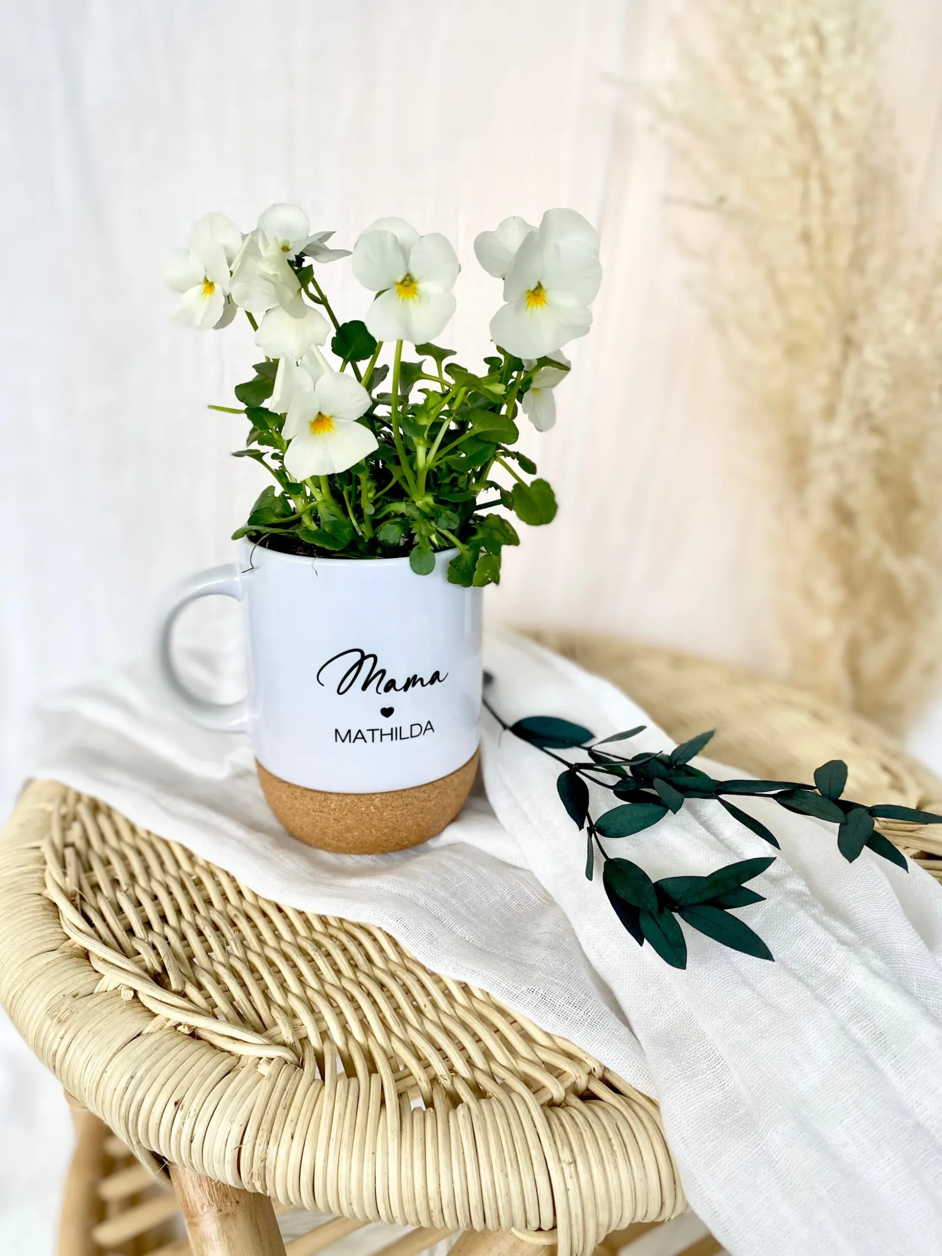 Personalisierte Tasse aus Keramik und Kork für den Papa und die ganze Familie, 7 Varianten zur Auswahl