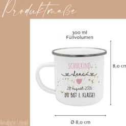 Personalisierte Tasse für das Schulkind | Geschenk für Jungen und Mädchen mit Namen und Datum | 2 Farbvarianten zur Auswahl