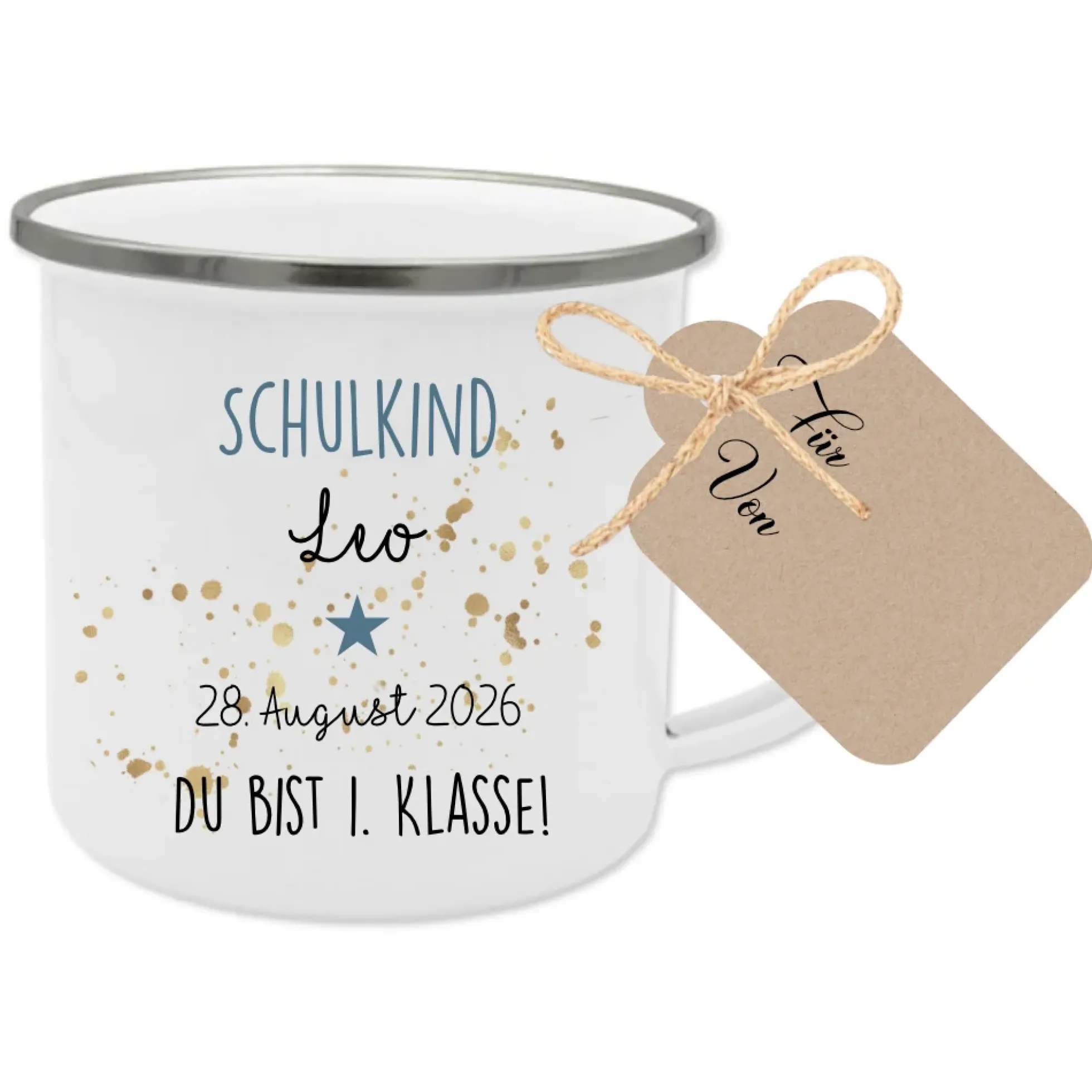 Personalisierte Tasse für das Schulkind | Geschenk für Jungen und Mädchen mit Namen und Datum | 2 Farbvarianten zur Auswahl