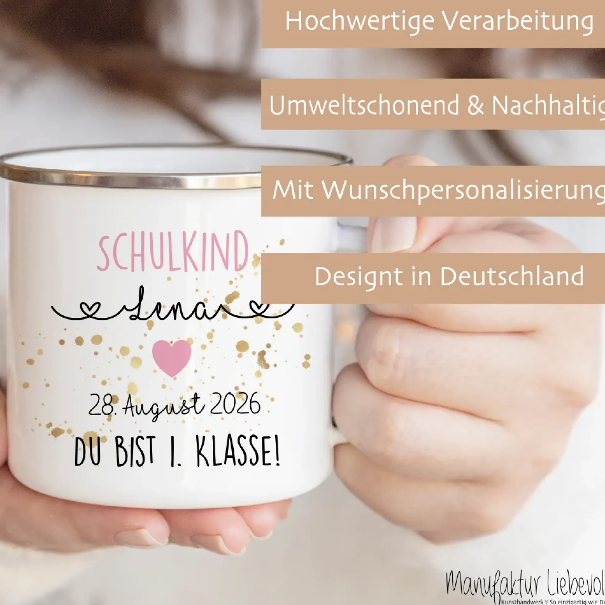 Personalisierte Tasse für das Schulkind | Geschenk für Jungen und Mädchen mit Namen und Datum | 2 Farbvarianten zur Auswahl