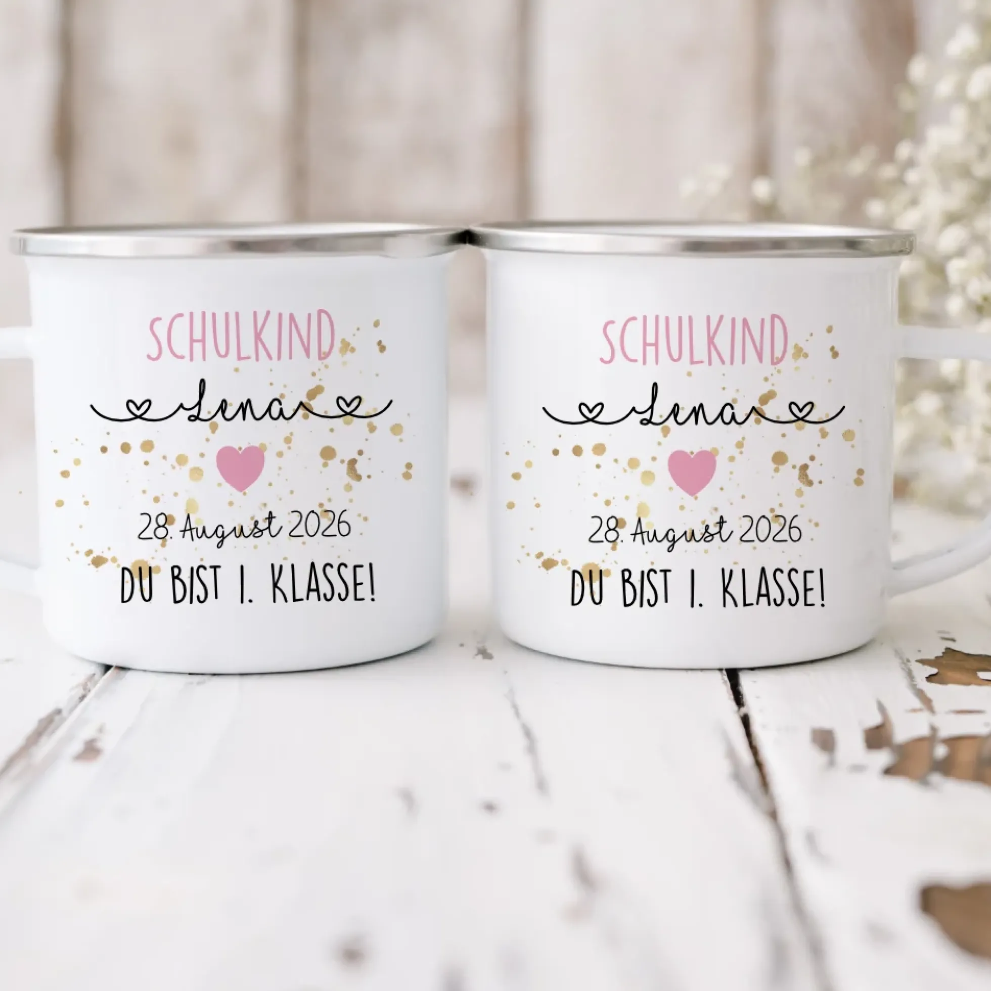 Personalisierte Tasse für das Schulkind | Geschenk für Jungen und Mädchen mit Namen und Datum | 2 Farbvarianten zur Auswahl