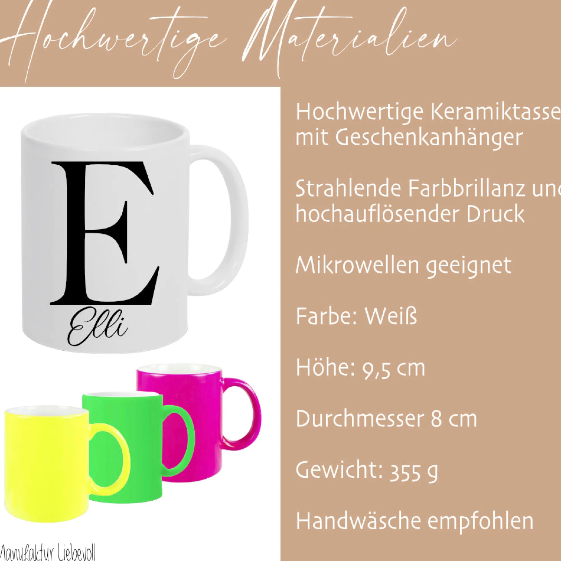 Personalisierte Tasse mit Namen und Buchstaben | 4 Tassenfarben zur Auswahl