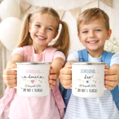 Personalisierte Tasse zur Einschulung | Geschenkidee mit Namen und Datum | 2 Farbvarianten zur Auswahl