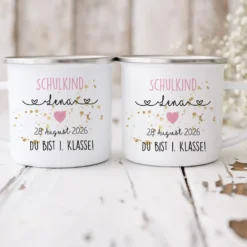 Personalisierte Tasse zur Einschulung | Geschenkidee mit Namen und Datum | 2 Farbvarianten zur Auswahl