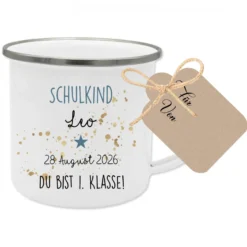 Personalisierte Tasse zur Einschulung | Geschenkidee mit Namen und Datum | 2 Farbvarianten zur Auswahl