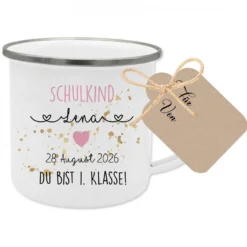 Personalisierte Tasse zur Einschulung | Geschenkidee mit Namen und Datum | 2 Farbvarianten zur Auswahl