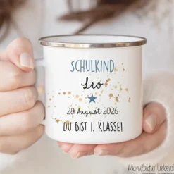 Personalisierte Tasse zur Einschulung | Geschenkidee mit Namen und Datum | 2 Farbvarianten zur Auswahl