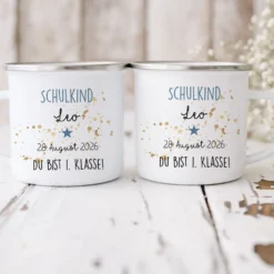 Personalisierte Tasse zur Einschulung | Geschenkidee mit Namen und Datum | 2 Farbvarianten zur Auswahl