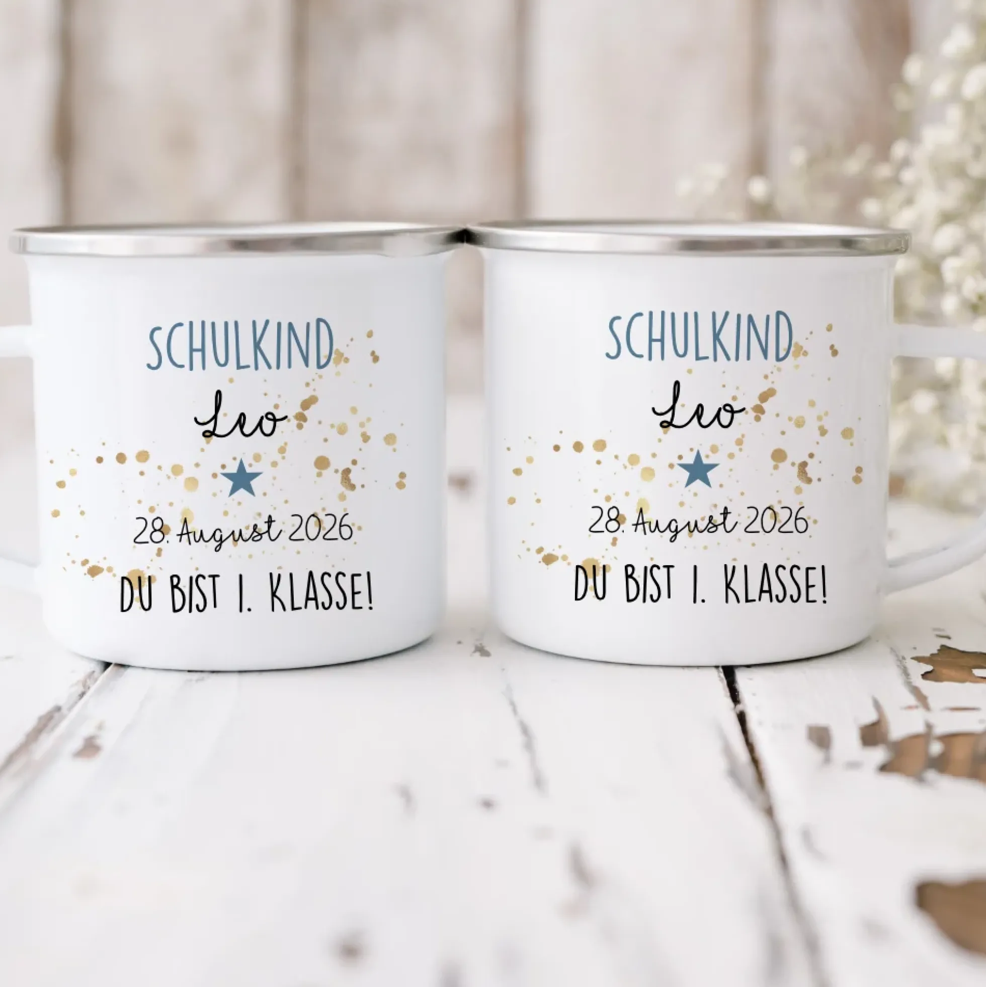 Personalisierte Tasse zur Einschulung | Geschenkidee mit Namen und Datum | 2 Farbvarianten zur Auswahl