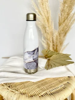Personalisierte Trinkflasche Edelstahl in Marmor Optik, bedruckte Thermosflasche mit Namen, Wasserflasche zum Sport, die Arbeit und Freizeit | 500ml u. 750ml