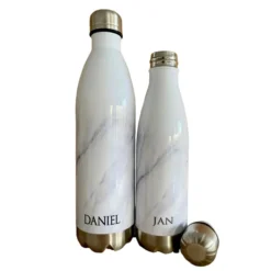 Personalisierte Trinkflasche Edelstahl in Marmor Optik, bedruckte Thermosflasche mit Namen, Wasserflasche zum Sport, die Arbeit und Freizeit | 500ml u. 750ml