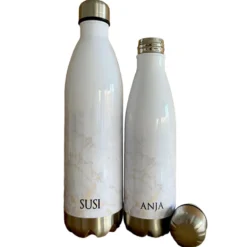 Personalisierte Trinkflasche Edelstahl in Marmor Optik, bedruckte Thermosflasche mit Namen, Wasserflasche zum Sport, die Arbeit und Freizeit | 500ml u. 750ml