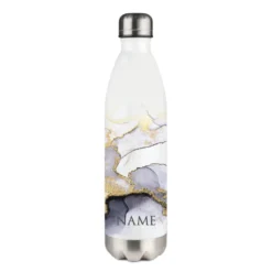 Personalisierte Trinkflasche Edelstahl in Marmor Optik, bedruckte Thermosflasche mit Namen, Wasserflasche zum Sport, die Arbeit und Freizeit | 500ml u. 750ml