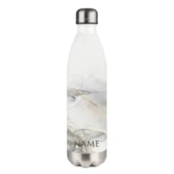 Personalisierte Trinkflasche Edelstahl in Marmor Optik, bedruckte Thermosflasche mit Namen, Wasserflasche zum Sport, die Arbeit und Freizeit | 500ml u. 750ml