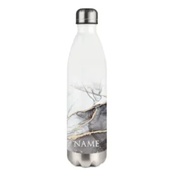 Personalisierte Trinkflasche Edelstahl in Marmor Optik, bedruckte Thermosflasche mit Namen, Wasserflasche zum Sport, die Arbeit und Freizeit | 500ml u. 750ml