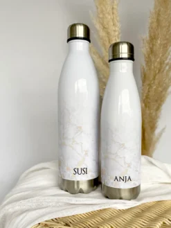 Personalisierte Trinkflasche Edelstahl in Marmor Optik, bedruckte Thermosflasche mit Namen, Wasserflasche zum Sport, die Arbeit und Freizeit | 500ml u. 750ml