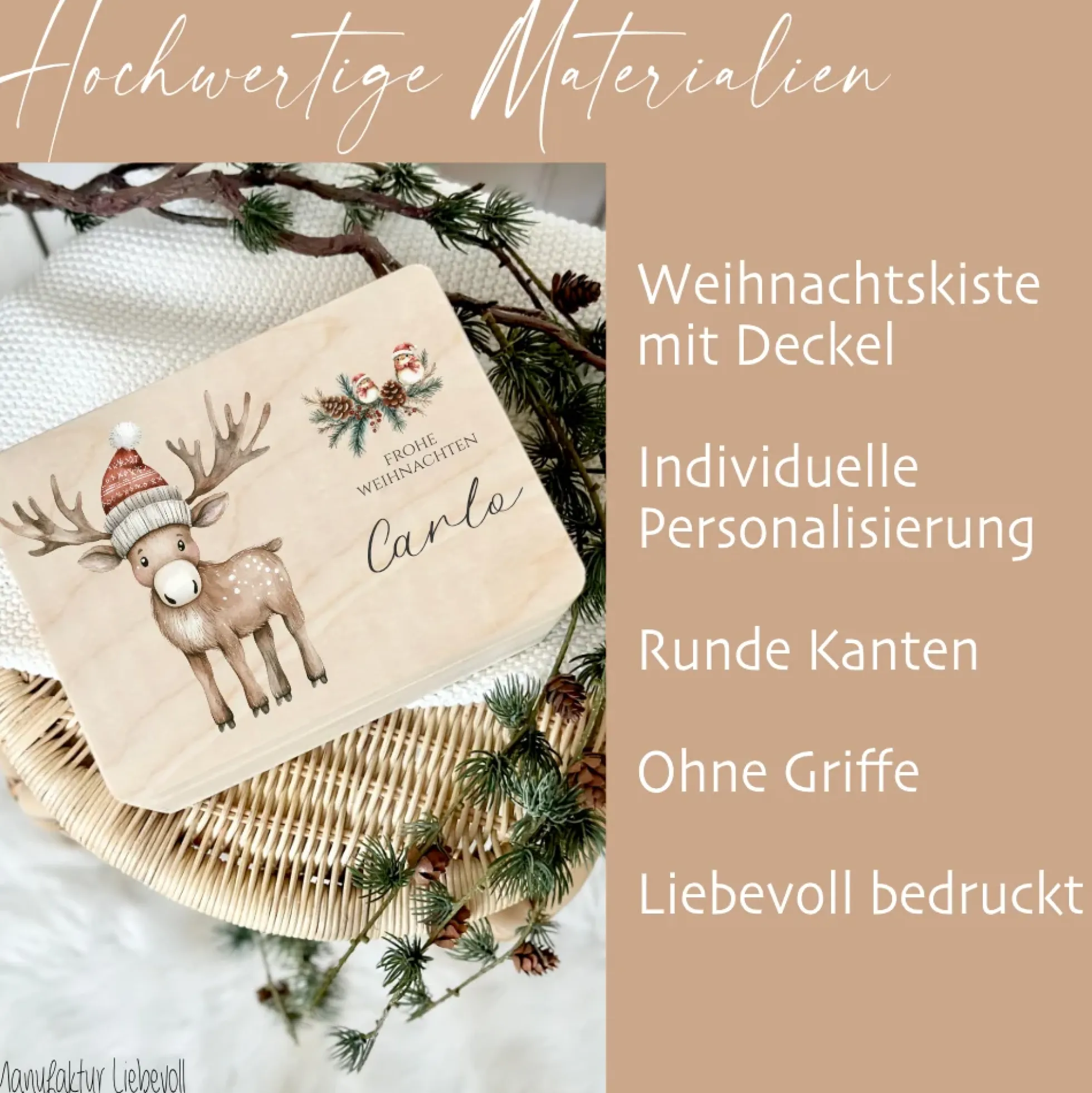 Personalisiert Weihnachten Holzbox Elch Holzbox Geschenk Frohe Weihnachten Personalisierte Heiligabend Box für Kinder Elch Weihnachtsbox