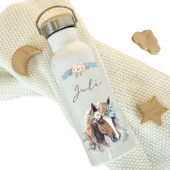 Pferde Brotdose wählbar in Edelstahl mit Bambusdeckel und Namen für Mädchen | Brotbox mit Pony | Personalisiertes Geschenk für Kinder + Pony Stoff Schultüte für Mädchen graue Zuckertüte Pferd Boho Name personalisiert Einschulungstüte Datum Blumen 70 cm