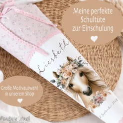 Pferde Schultüte Mädchen Personalisiert Schultüte Zuckertüte Mädchen Schultüte Stoff Zuckertüte Pony Stoffschultüte