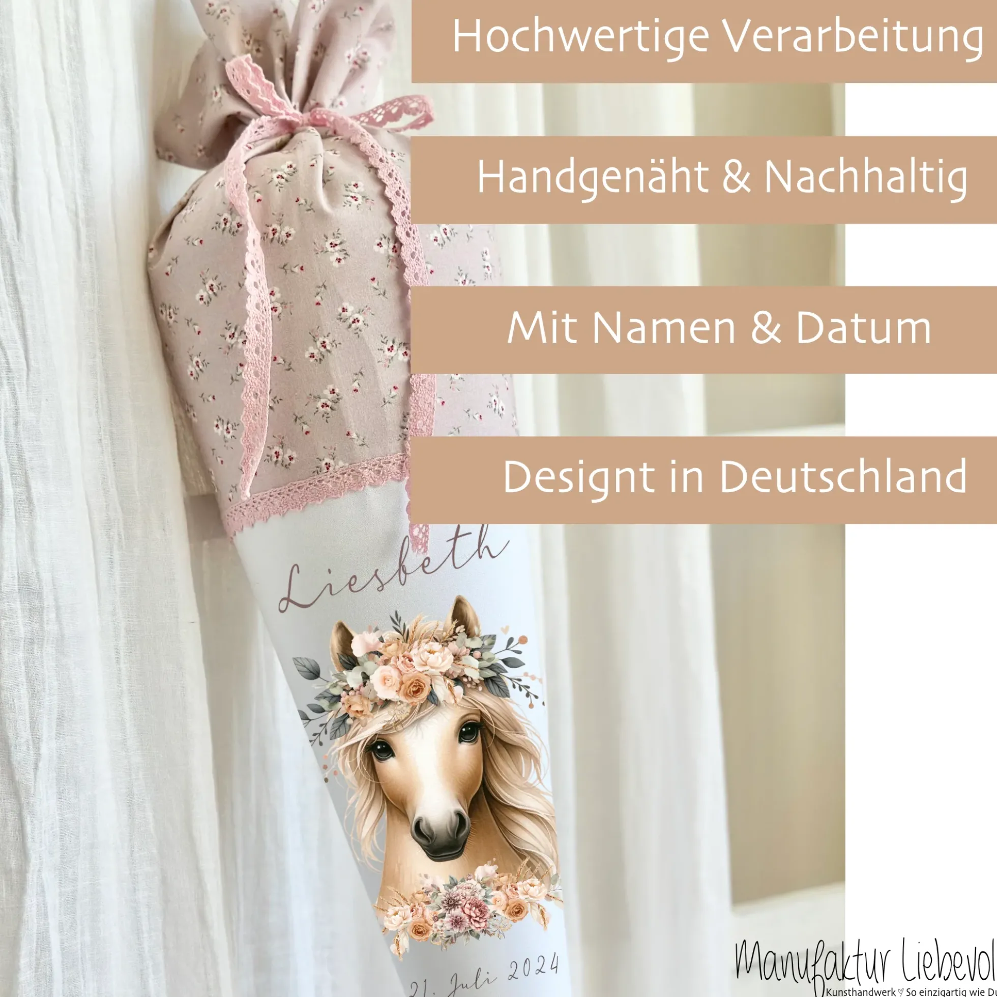 Pferde Schultüte Mädchen Personalisiert Schultüte Zuckertüte Mädchen Schultüte Stoff Zuckertüte Pony Stoffschultüte