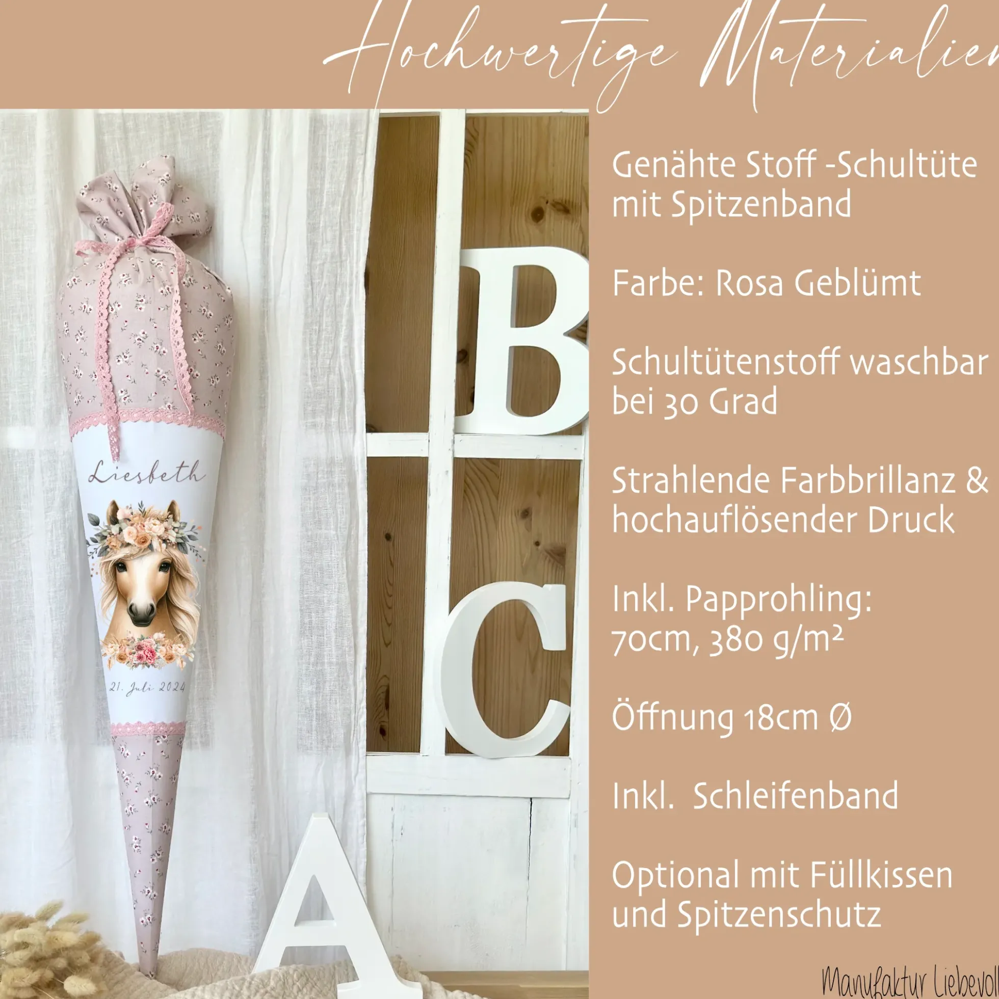 Pferde Schultüte Mädchen Personalisiert Schultüte Zuckertüte Mädchen Schultüte Stoff Zuckertüte Pony Stoffschultüte