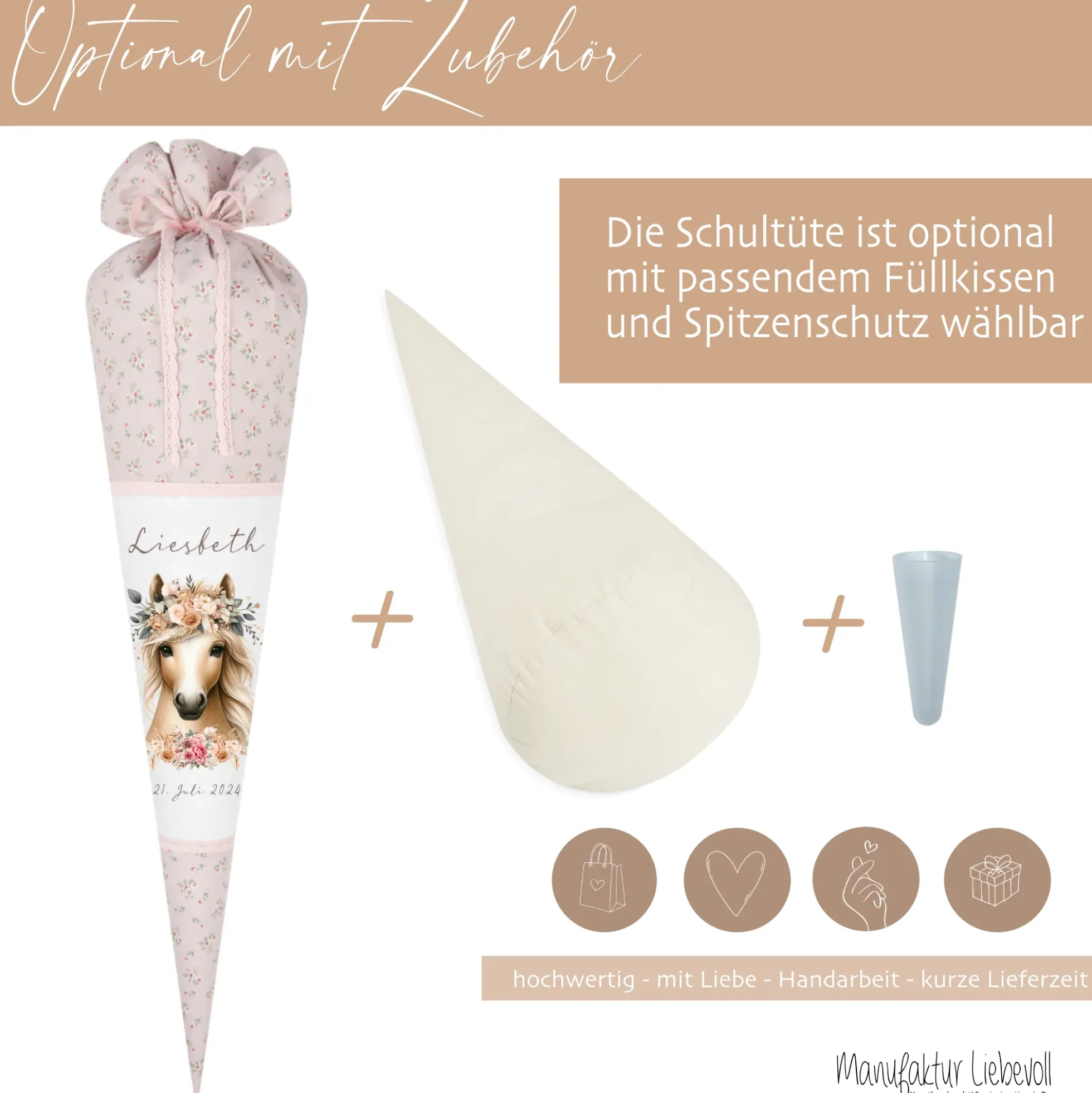 Pferde Schultüte Mädchen Personalisiert Schultüte Zuckertüte Mädchen Schultüte Stoff Zuckertüte Pony Stoffschultüte