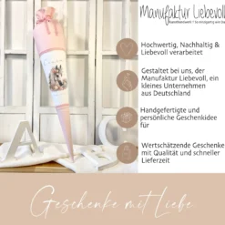 Pferde Stoff Schultüte Pony Zuckertüte in Rosa für Mädchen mit Namen Einschulungstüte Einschulung Datum Blumen Füllkissen 70 cm I Optional mit Füllkissen und Spitzenschutz