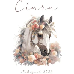 Pferde Stoff Schultüte Pony Zuckertüte in Rosa für Mädchen mit Namen Einschulungstüte Einschulung Datum Blumen Füllkissen 70 cm I Optional mit Füllkissen und Spitzenschutz