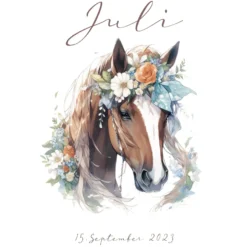Pony Stoff Schultüte für Mädchen graue Zuckertüte Pferd Boho Name personalisiert Einschulungstüte Datum Blumen 70 cm I Optional mit Füllkissen und Spitzenschutz