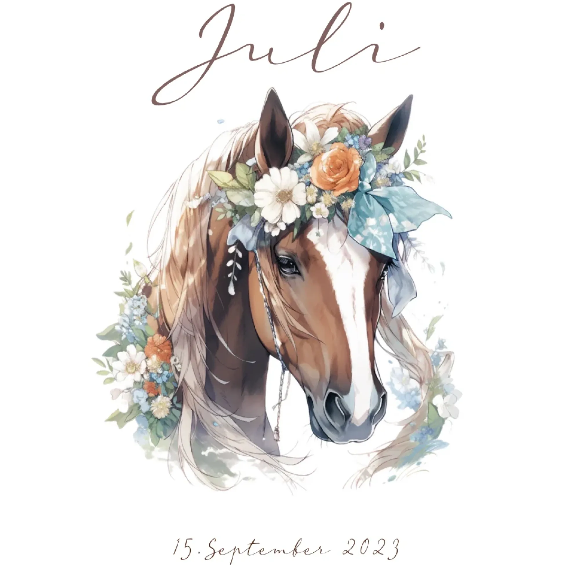 Pony Stoff Schultüte für Mädchen graue Zuckertüte Pferd Boho Name personalisiert Einschulungstüte Datum Blumen 70 cm I Optional mit Füllkissen und Spitzenschutz