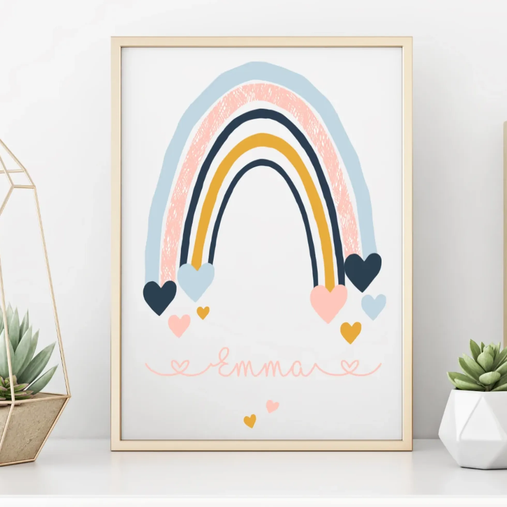 Poster "Regenbogen" mit Namen und Geburtsdaten | Besondere Wanddekoration für das Babyzimmer | Personalisiertes Geschenk zur Geburt u. Taufe | 4 Varianten zur Auswahl