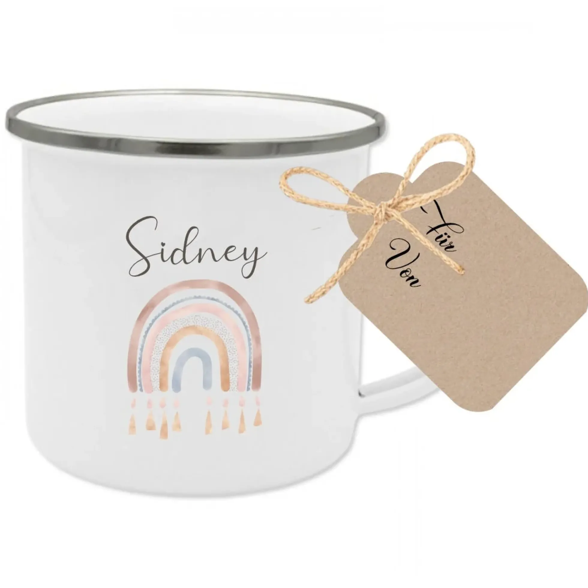 Regenbogen Tasse mit Namen des Kindes | Schöne Geschenkidee für Kinder | Regenbogentasse für Mädchen u. Jungen inkl. Geschenkanhänger | 4 Motivvarianten zur Auswahl
