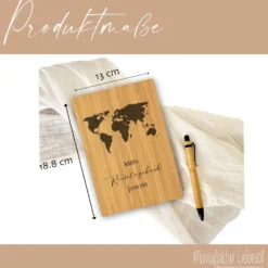 Reisetagebuch zum Selberschreiben | Notizbuch mit Name u. Weltkarte | Personalisiertes Geschenk für Sie u. Ihn