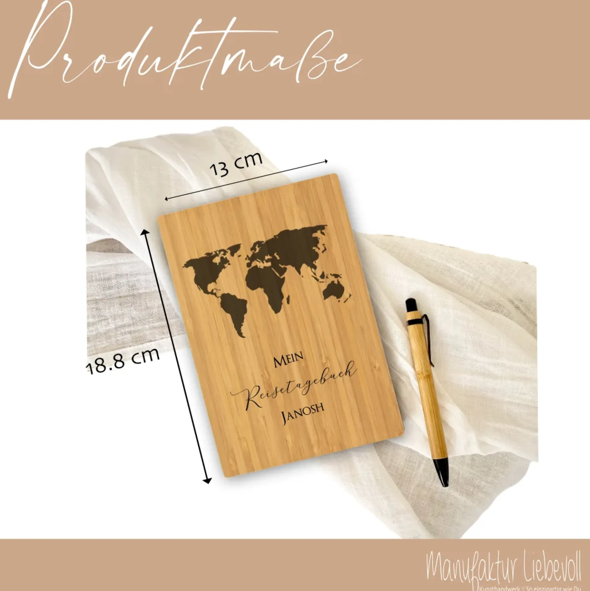 Reisetagebuch zum Selberschreiben | Notizbuch mit Name u. Weltkarte | Personalisiertes Geschenk für Sie u. Ihn