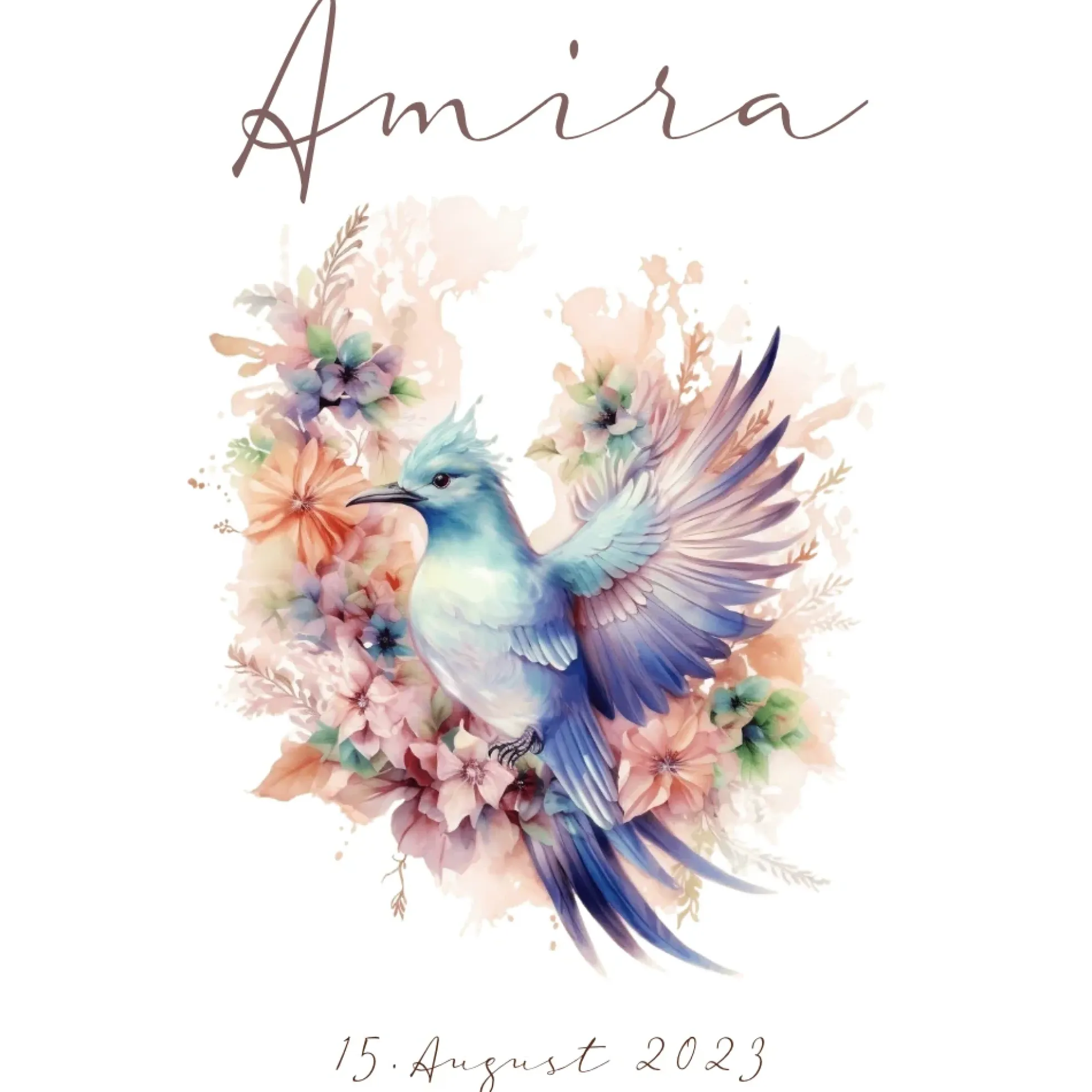 Rosa Stoff Schultüte Vogel Mädchen Name Personalisiert Blumen Boho Vintage Einschulungstüte Zuckertüte 70 cm | Optional mit Füllkissen und Spitzenschutz