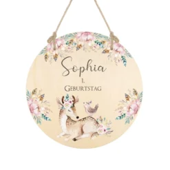 Schild "Geburtstagskind" mit Namen | Liebevoll handgefertigtes Holzschild für Mädchen mit einem Reh zum Geburtstag | Besondere Geburtstagsdekoration | 2 Motivvarianten zur Auswahl