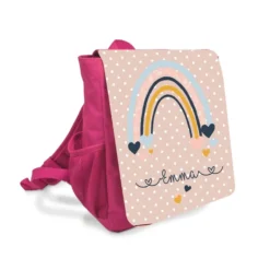Schöner Rucksack für Kinder mit einem Regenbogen gestaltet | Personalisierter Kinderrucksack in Blau und Pink für Jungen u. Mädchen | Perfektes Geschenk für Kindergartenkinder im Alter von 2-5 Jahre | 2 Farbvarianten zur Auswahl