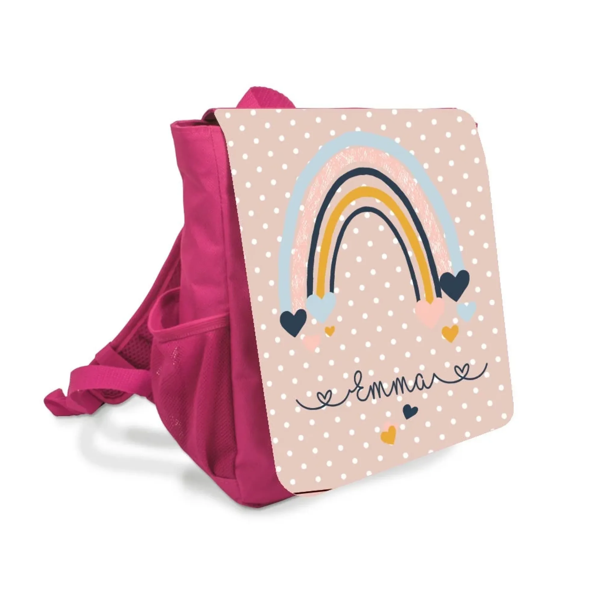 Schöner Rucksack für Kinder mit einem Regenbogen gestaltet | Personalisierter Kinderrucksack in Blau und Pink für Jungen u. Mädchen | Perfektes Geschenk für Kindergartenkinder im Alter von 2-5 Jahre | 2 Farbvarianten zur Auswahl