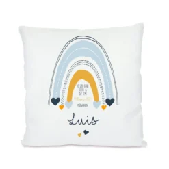 Schönes Babykissen "Regenbogen" zur Geburt u. Taufe | Handgefertigt mit dem Namen des Babys | Babygeschenk mit Gewicht, Uhrzeit, Name, Ort und Geburtsdatum | 2 Farbvarianten zur Auswahl