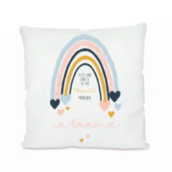 Schönes Babykissen "Regenbogen" zur Geburt u. Taufe | Handgefertigt mit dem Namen des Babys | Babygeschenk mit Gewicht, Uhrzeit, Name, Ort und Geburtsdatum | 2 Farbvarianten zur Auswahl