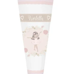 Schöne Schultüte für Mädchen mit Ballerina und Namen des Kindes | Besondere Stoffschultüte liebevoll personalisiert | Optional mit Füllkissen und Spitzenschutz