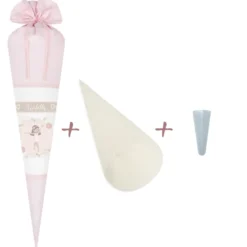 Schöne Schultüte für Mädchen mit Ballerina und Namen des Kindes | Besondere Stoffschultüte liebevoll personalisiert | Optional mit Füllkissen und Spitzenschutz