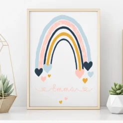 Schönes Wandbild für das Kinderzimmer | Personalisiertes Poster mit einem Regenbogen für Mädchen u. Jungen | Gestaltet mit dem Namen des Kindes | 4 Varianten zur Auswahl