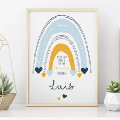Schönes Wandbild für das Kinderzimmer | Personalisiertes Poster mit einem Regenbogen für Mädchen u. Jungen | Gestaltet mit dem Namen des Kindes | 4 Varianten zur Auswahl