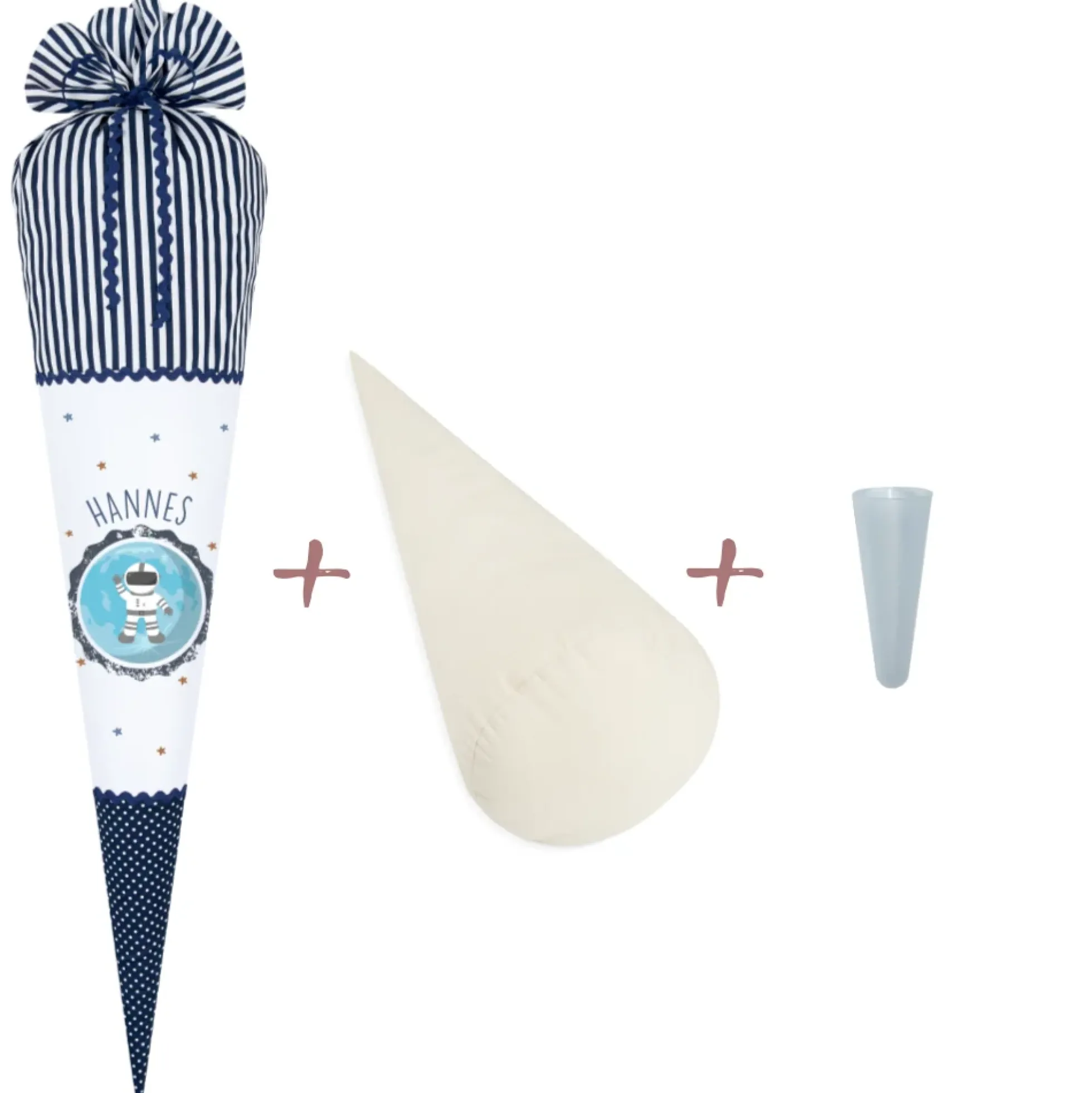 Schultüte "Astronaut" | Blaue Stoffschultüte für Jungen | Einschulungstüte mit Namen aus Stoff | Optional mit Füllkissen und Spitzenschutz