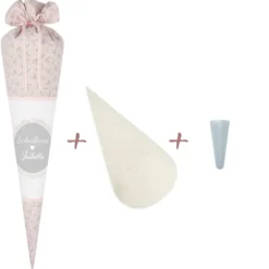 Schultüte aus geblümten Stoff in Rosa | Personalisiert mit dem Namen des Kindes | Optional mit Füllkissen und Spitzenschutz