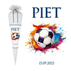 Schultüte Fußball Stoff Grau Junge Sport Fußballspieler Personalisiert Wunschname Einschulungstüte Einschulungsdatum 70 cm | Optional mit Füllkissen und Spitzenschutz