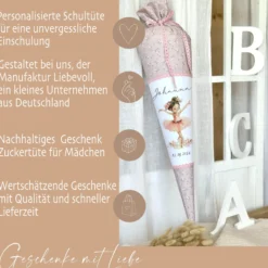 Schultüte Mädchen Personalisiert Schultüte Stoff Ballett Zuckertüte Mädchen Schultüte Ballerina Einschulung Stoff Tänzerin Schultüte