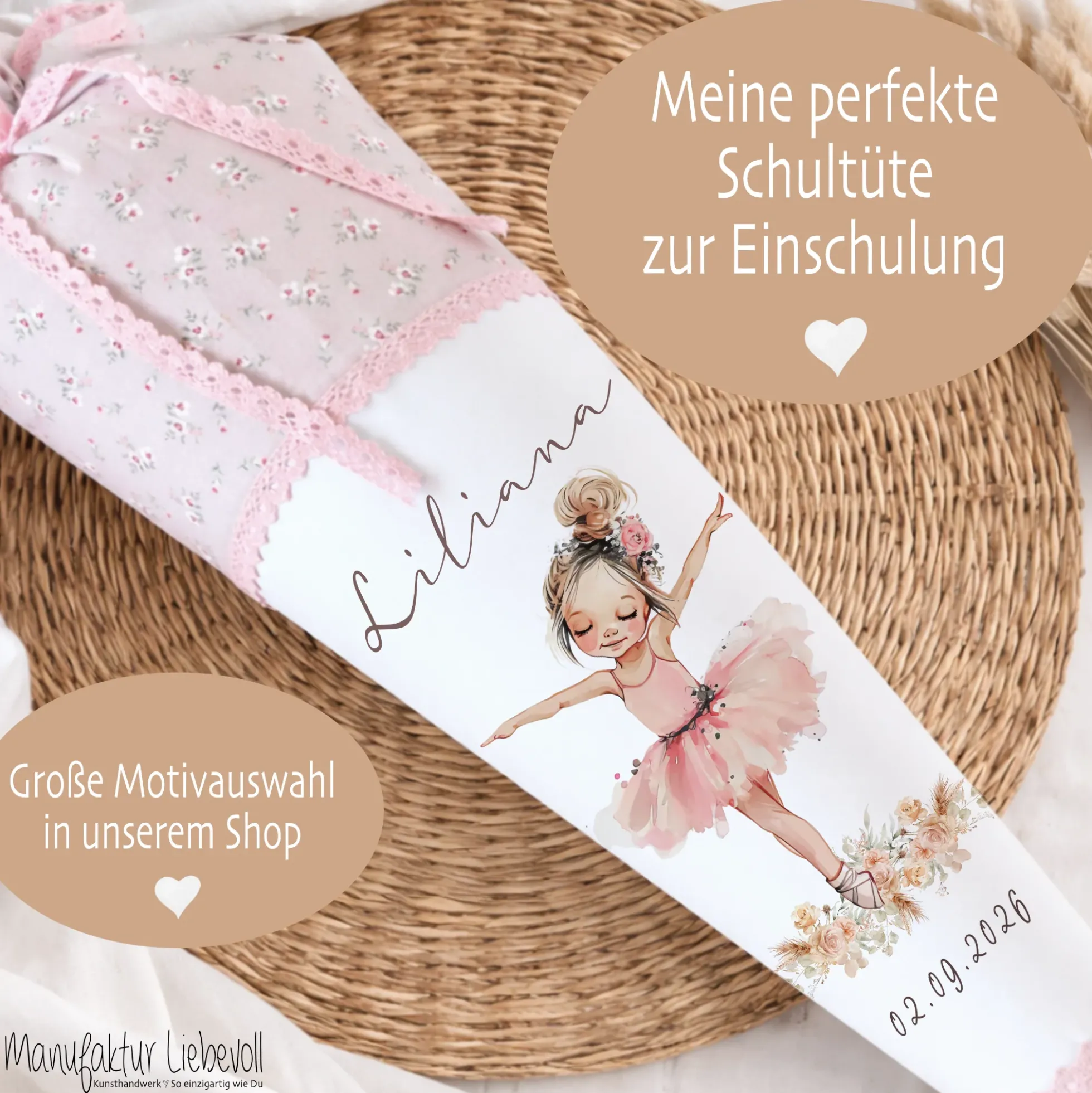 Schultüte Mädchen Personalisiert Schultüte Stoff Ballett Zuckertüte Mädchen Schultüte Tänzerin Einschulung Stoff Ballerina Schultüte