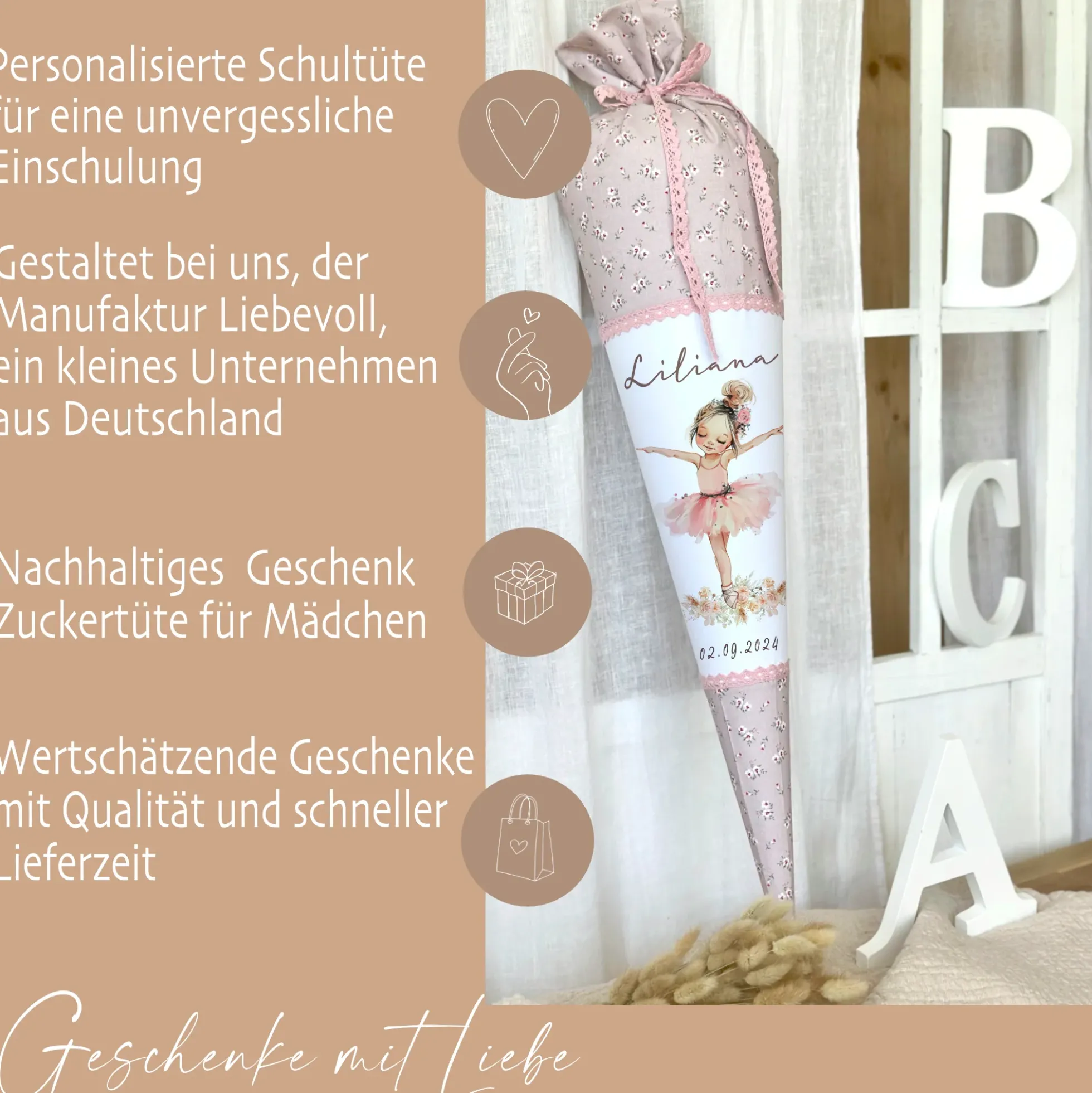 Schultüte Mädchen Personalisiert Schultüte Stoff Ballett Zuckertüte Mädchen Schultüte Tänzerin Einschulung Stoff Ballerina Schultüte